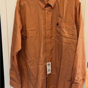 Cinch Men's Orange Geometric Button Down Shirt size medium classic cut